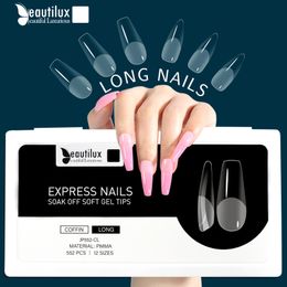 Beautilux Nail Fake S Extension System Volledige omslag gebeeldhouwd Clear Stiletto Coffin False Tips American Capsule 552pcs Box 220716