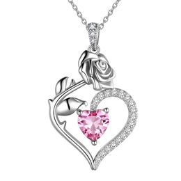 Beautlace 925 sterling zilveren geboortesteen ketting, roos bloem hart hanger ketting fijne sieraden cadeaus voor vrouwen meisjes