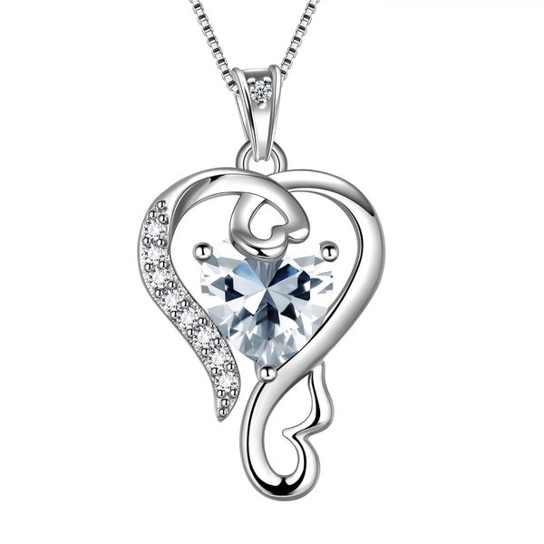 Beautlace Collar de plata de ley 925 con forma de corazón y colgante de piedra natal de abril, regalo de joyería para mujer