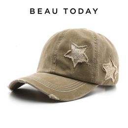 Beautoday honkbal pet vrouwen denim katoen verstelbaar y2k old school retro ster ontwerp hoed lente dames accessoires 96553 240521