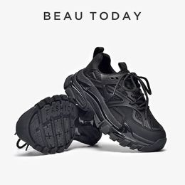 Beautoday Chunky Sneakers Femmes Véritable Mesh en cuir patchwork Round à lacets à lacets épaisses Sole Dames chaussures faites à la main 29448 240412