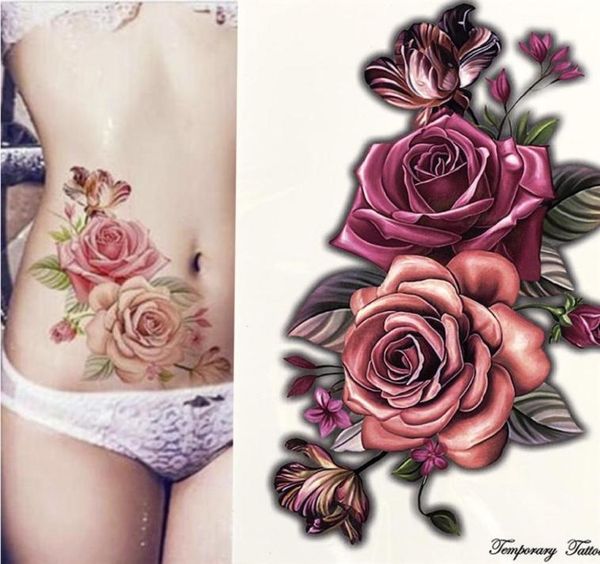 Beauty 12 pièces Maquillement faux tatouages temporaires autocollants Rose Fleurs de rose Tatouage épaule étanche Femmes Big Flash Tattoo sur corps15087915