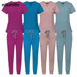 Agence de beauté Scrub des femmes Suit animal de compagnie accessoires de soins infirmiers vétérinaires uniformes pantalons top respirant costumes unisex 240420