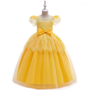 Robe de bal de beauté jaune longue en dentelle pour enfants, robe de concours de mariage, robes de fête d'anniversaire, première Communion, 20191