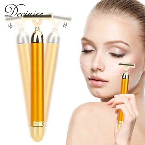 Schoonheidsstaaf 24k gouden puls gezichtsmassager y vorm goudstick anti-rimpel gezicht schitterende lift rollende massage 220512