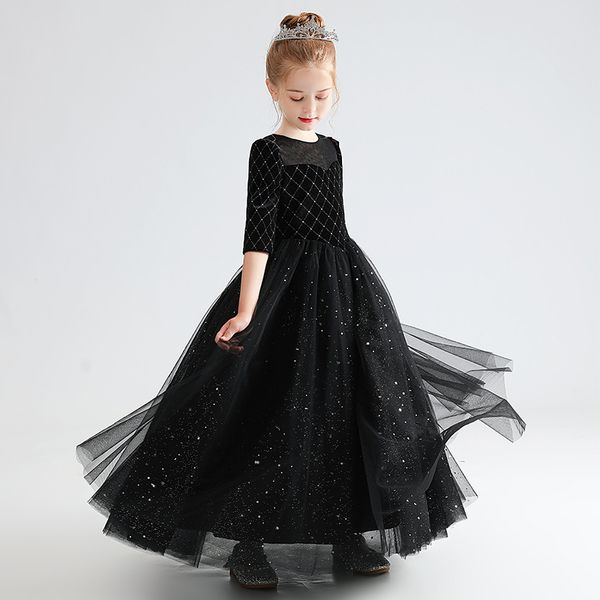 Beauty Black Half Manevers Jewel Girl's Birthday/Party Dresses Vestidos de la niña de la niña Vestidos de niñas Flores Faldas de todos los días Wear Kids 'Sz 2-10 D410306