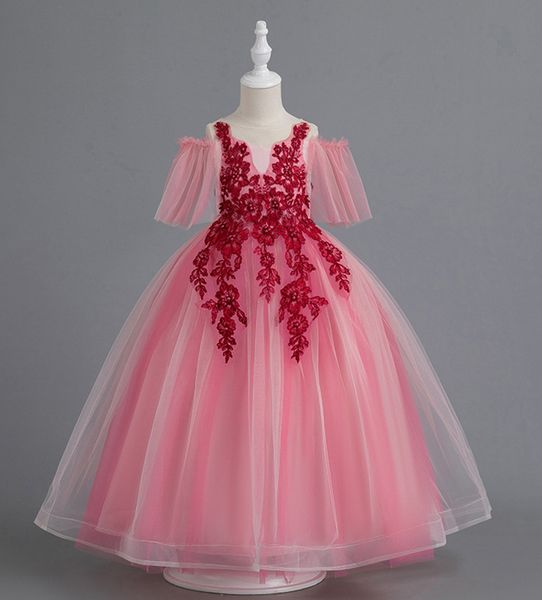 Belleza azul rosa blanco joya joya de joya de cumpleaños/vestidos de fiesta de la niña vestidos de concurso de niñas vestidos de niña de flores de las niñas de todos los días, ropa para niños sz 2-10 d413308