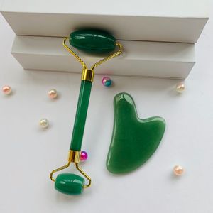 Jade Roller Gua Sha Set Originele Stone Spa Natural Aventurine Roller Guasha Board Massage Face Sculpting Tool voor Skin Care Beauty