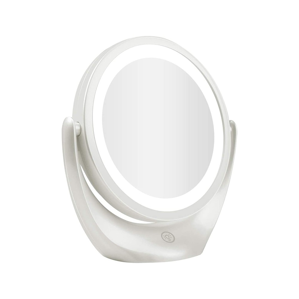 Skönhet kosmetisk spegel med ljus och förstoring x5 dimbar dubbelsidig 360 graders svängbar fåfänga toalettbord Touch Control förstoringsrundan utgör vit