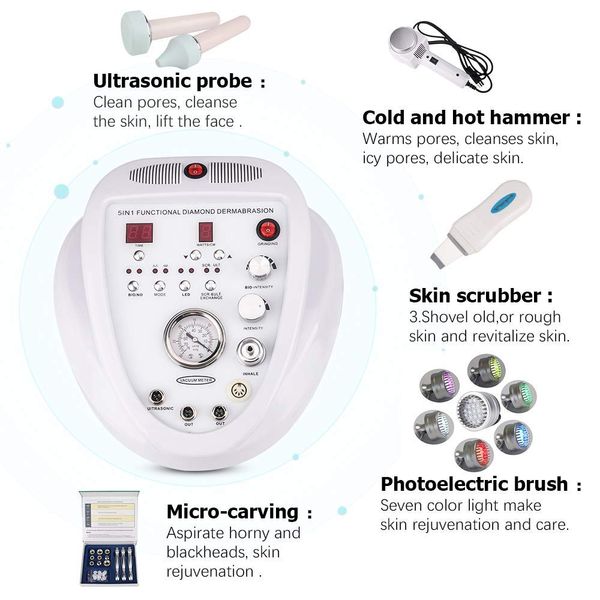 Equipo de belleza 5 en 1 DIAMOND MICRODERMABRASION DERMABRASION PEEL peeling machine Photon Skin Scrubber ultrasonido máquina de belleza facial