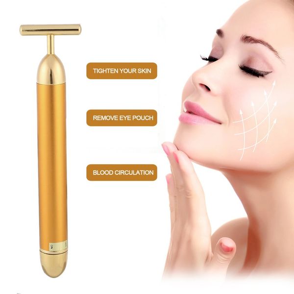 Herramienta de belleza para el cuidado de la piel Facial, barra de elevación de oro de 24k, masajeador para tratamiento de belleza Facial, barra vibratoria energética