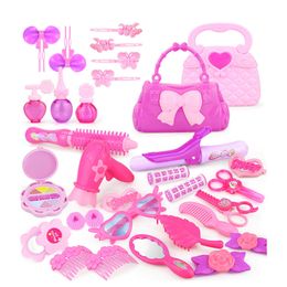 Beauty Fashion 2432PCS Juego de imaginación Kid Make Up Toys Pink Makeup Set Princesa Peluquería Simulación Juguete de plástico para niñas Vestirse Cosmético 230617