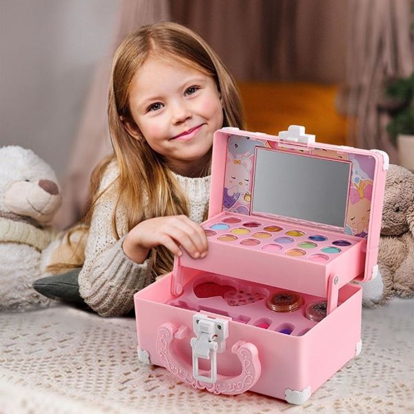 Belleza moda niños maquillaje conjunto lápiz labial juego de simulación con juguetes cosmético educativo niña princesa juguete maleta regalo 230427