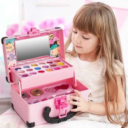 Beauty Fashion Childrens Cosmetic Case Suitcase Girl Toy Cosmetics Set Simulation Makeup Kit Lipstick Eye Shadow Safe Non-Toxic Girl Birthday Gift WX5.21