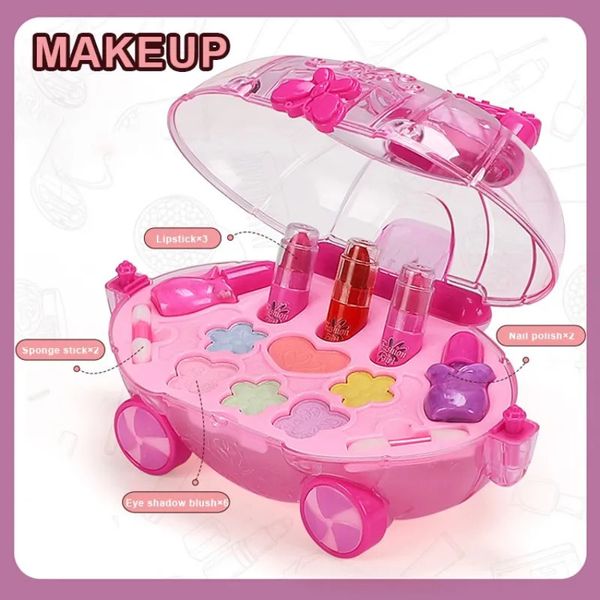 Beauty Fashion Girls Trolley Cosmetic Princess Makeup Box Boîte à lèvres Repstick Children Toy Pretend Play Baby Set 231129