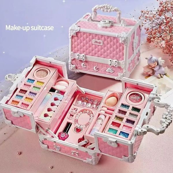 Beauty Fashion Kit de maquillaje para niños para niñas pequeñas, 49 piezas, lavable, real, con estuches de cosméticos, regalos de cumpleaños 231007