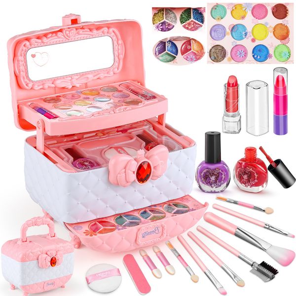 Kit de jouet de maquillage pour enfants de mode Beauty pour les filles set de maquillage lavable avec un vrai étui cosmétique pour la petite fille joueur de maquillage ensemble de beauté B 230619