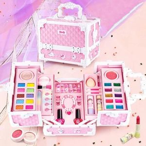 Beauty Mode Make-up Set voor Meisjes Doos Koffer Wasbare Kit Volledige Lippenstift Oogschaduw Nagellak Stickers Kid Spel Speelgoed Cadeau 231202