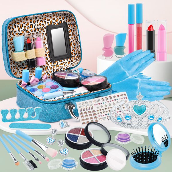 Beauté Mode Princesse Maquillage Cosmétiques Coffret Coffre-fort Non Toxique Rouge À Lèvres Vernis À Ongles Fille Jouer Maison Jouet Anniversaire Noël pour Cadeau Pour Enfants 230216