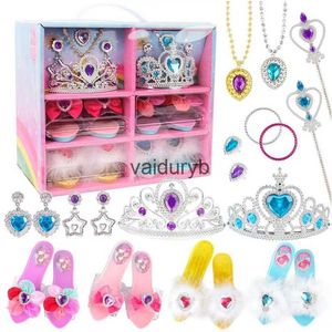 Beauté Mode Princesse Chaussures Jouer Ensemble Habiller Talons Filles Jeu de Rôle Chaussures Semblant Bijoux Jouets Ensemble Pour Fille Couronne Boucles D'oreilles Collier Anneaux Kitvaiduryb