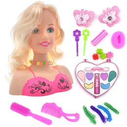 Belleza estilista de moda juguetes de maquillaje para niños para niñas muñeca de peinado de medio cuerpo con juego de cosméticos cabeza de entrenamiento juguete para juego de imitación regalo 231207