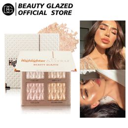 BEAUTY GEGLAZUURD 4-kleuren Make-Up Highlighter Palette Bronzer Hoogtepunt reparatie hoge licht voor huidskleur oogschaduw 240106