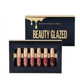 BEAUTY GEGLAZUURD 6 stks/set Professionele Vloeibare Lipstick Lipgloss Make Matte Sexy Kit Langdurige Cosmetica Waterdicht Maquiagem 240311