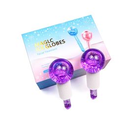 Beauty Glitter Purple Ice Globes Frozen Cryo Rouleau pour le massage du visage froid Massage du visage refroidissant réduisant les rides et les poches de la peau de beauté