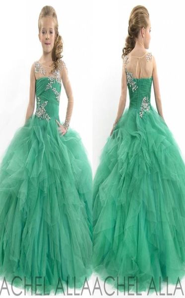 Vestidos para desfile de niñas Beauty Glitz, vestidos de princesa de tul con cuentas verdes de una manga para niños, vestidos de flores para niñas 7531942