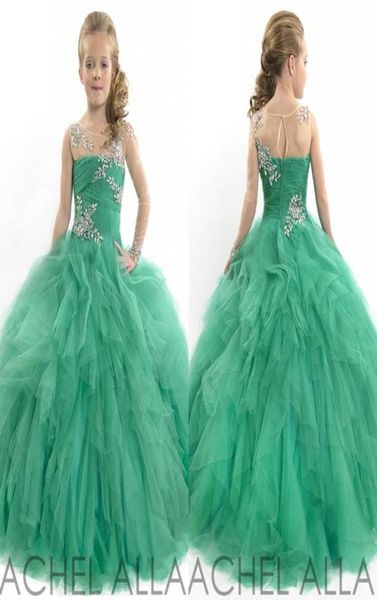 Vestidos para desfile de niñas Beauty Glitz, vestidos de princesa de tul con cuentas verdes de una manga para niños, vestidos de flores para niñas 4095191