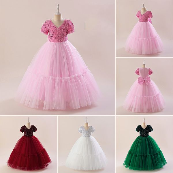 Belleza Verde Rosa Vino blanco Joya Vestidos para desfile de niñas Vestidos de niña de flores Cumpleaños de niña/Vestidos de fiesta Faldas de todos los días para niñas Ropa para niños SZ 2-10 D327214