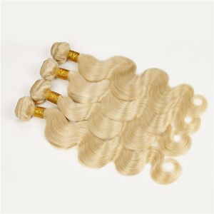 Mooie blonde kleur 613 Europese Braziliaanse maagd haar lichaam golf golvend haar weeft 4pcs 100g gemengde 8 