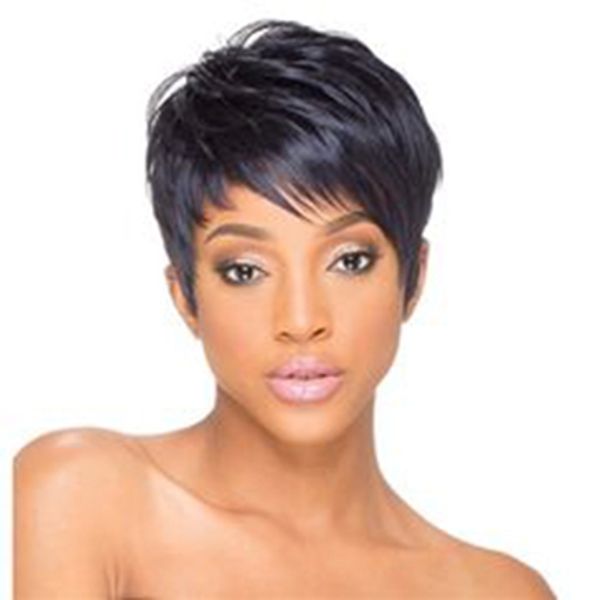 belleza peinado damas encantadoras atajo recto pelucas naturales African Ameri Brasileño Cabello Simulación Cabello humano peluca corta negra