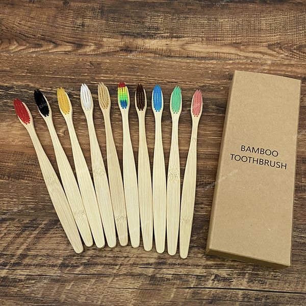 10 Uds. Juego de cepillos de dientes de bambú Natural colorido, cerdas suaves, carbón, blanqueamiento de dientes, cepillos de dientes de bambú, cepillos de dientes suaves para el cuidado bucal, accesorios manuales