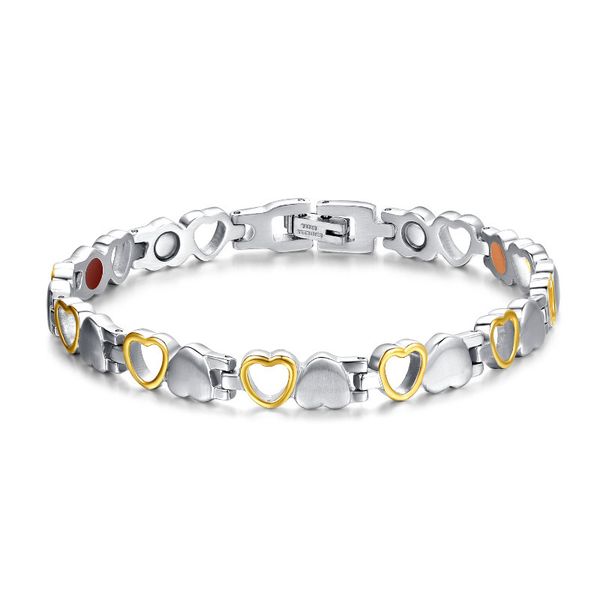 Belleza Saludable para Mujer Corazón Amor Acero Inoxidable Bio Energía Elementos Pulsera Mano Cadena Joyería