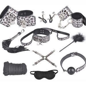 Beauty Items 10 Pcs Sexy Games Luipaard Lederen Bondage Sets Erotische Bdsm Hoofdsteunen Training Slave Gereedschap Fetisjisme Koppels Sm spel Speelgoed