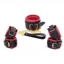 Articles de beauté 3 couleurs en cuir métal doux éponge menottes sexy menottes collier glisser Bdsm bondage ensemble jouets pour couples érotiques femmes