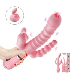 Schoonheidsartikelen 3 in 1 dubbele penetratie G Spot Vibrator Clitoris Stimulator Anal vagina Dildo Masturbators Sexy speelgoed voor vrouwen volwassen paar 18