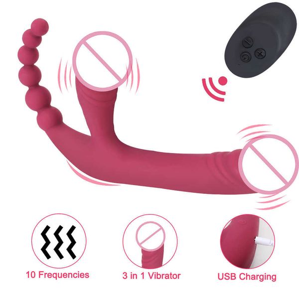 Artículos de belleza 3 en 1 juguetes sexy para parejas mujeres consolador vibrador Vaginal cuentas anales pene Artificial hombres Gay Butt Plug juegos para adultos producto erótico