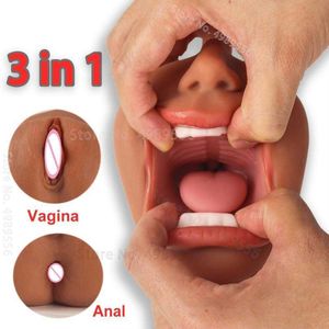Articles de beauté 3 en 1 Toys sexy Masturbation For Men Deep Deep Deep Artificial Real Pussy Masturatorboratorblowjob Vagin en caoutchouc réaliste
