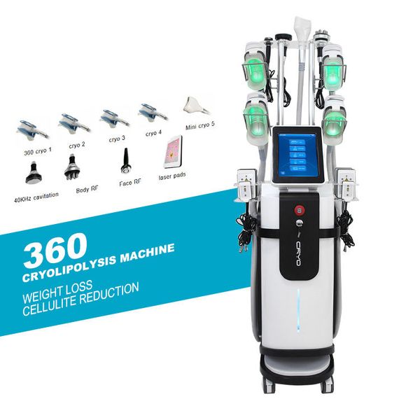 Beauty Items 360 Cryolipolysis Amincissant la machine avec 5 poignées Fat Freezing Sculpting Machine 40K Cavitation RF Dispositif à double menton Perdre du poids Équipement vertical