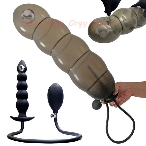 Articles de beauté 5 Perle Perge anale gonflable avec balle métallique Pilier intégré Super Long tube Big Buttplug Gay BDSM