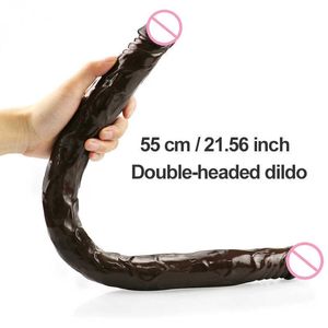 Artículos de belleza 55 cm de largo Dildo de doble cabeza Pene flexible Punto G Ano vaginal Estimular Dildos realistas Plug anal juguetes sexy para mujeres lesbianas