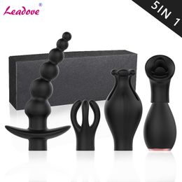 Articles de beauté 5pcs / set G Spot Vibromasseur Léchage Clitoridien Masseur Vagin Stimulation 10 Mode Langue Mamelon Clito Anal Perle Plug Sexy Jouets ZD0370