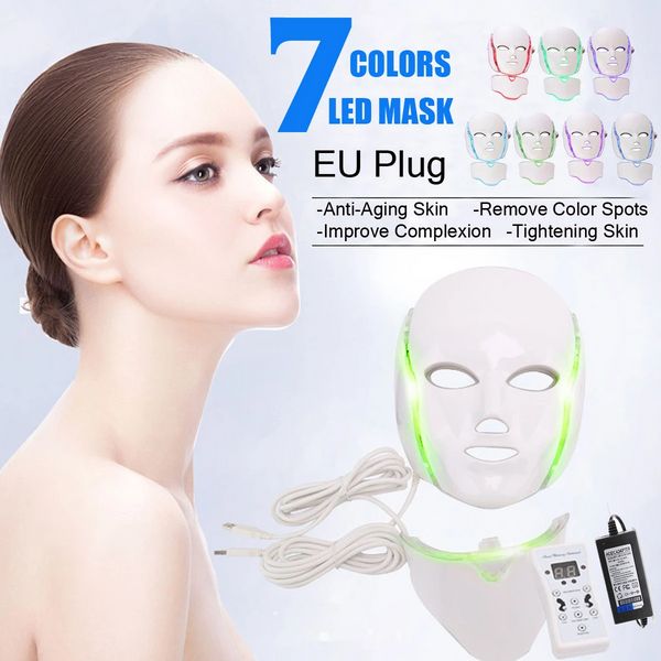 Articles de beauté 7 couleurs lampe de thérapie de beauté Photon LED masque facial lumière soins de la peau rides élimination de l'acné visage rajeunissement du cou LED face MASK