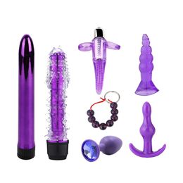 Articles de beauté 7 Pcs Anal Plug Gode Vibrateur Sexy Jouets pour Femmes Hommes Bdsm Bondage Adultes Jeux à G Spot Vagin Masseur Clitoris Stimulateur