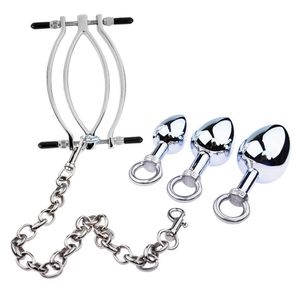 Beauty Items Volwassen Spel Anale Plug Set Vagina Strooier/Labia Klem Bdsm Clitoris Stimulator Met Ketting Abal Metalen butt Voor vrouwen