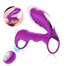 Articles de beauté Jeu pour adultes Télécommande sans fil Verrouillage des vibrations Anneau de sperme Couple G-point Co Shock Anneaux de pénis Homme Retarder l'éjaculation Jouets sexy