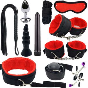 Articles de beauté Jouets sexy pour adultes pour le jeu Kits SM érotiques Menottes Bondage Whip Gag Pinces à seins