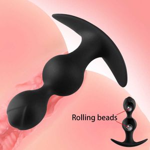 Articles de beauté Plugs anal boules métalliques à l'intérieur de masseur de masseur de la prostate imperméable en silicone noir doux